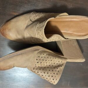 Maurices Tan Mules with Geometric Cutouts